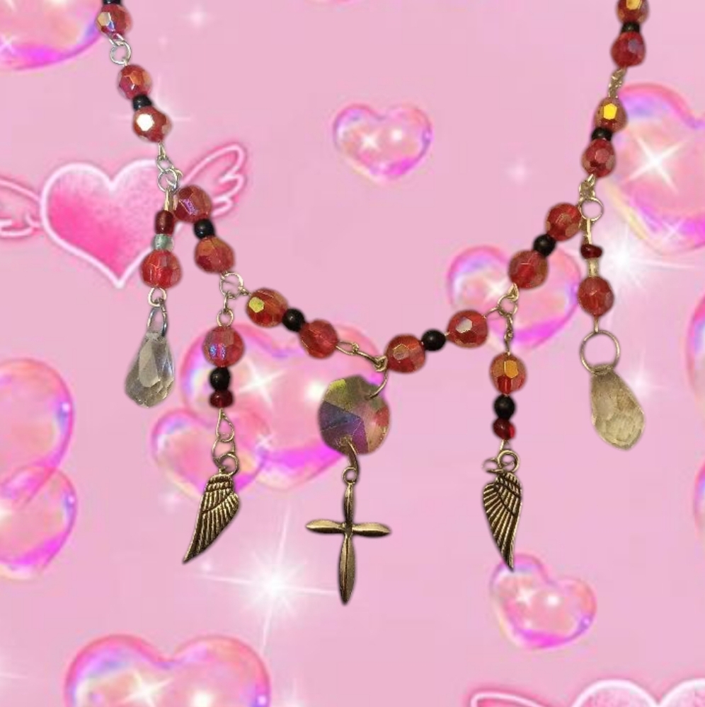 Elegant Gold and Red Beaded Necklace